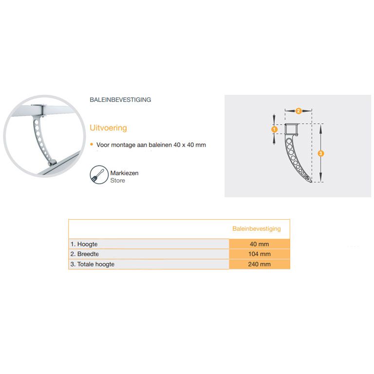 Afmetingen baleinbevestiging Solamagic wit